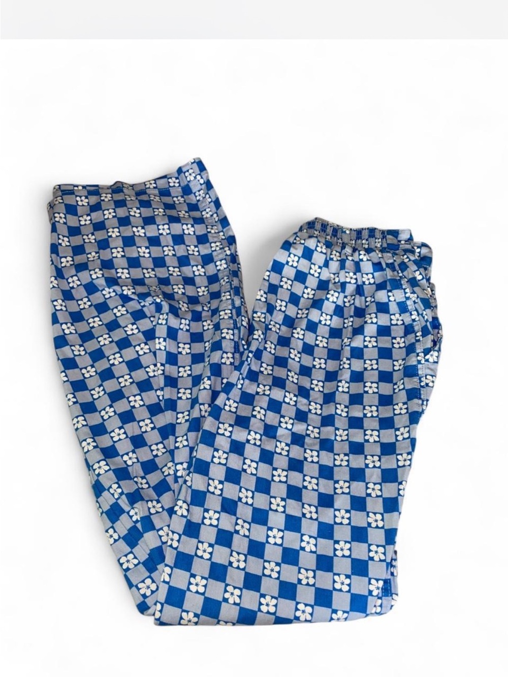 Blue Floral Checkered Pants